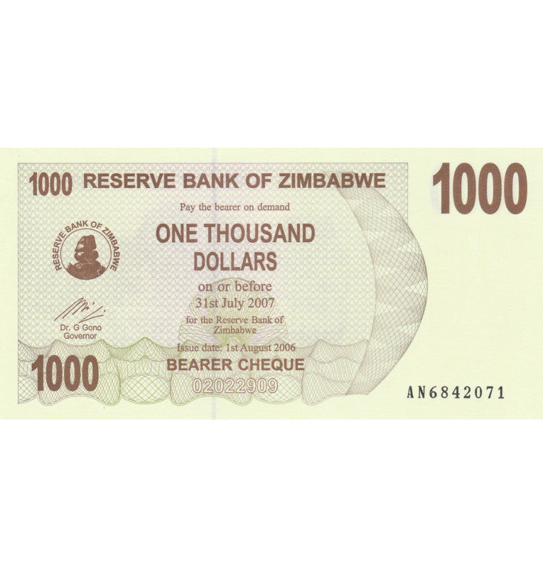 Zimbabwe $1,000 2006 Pick 44